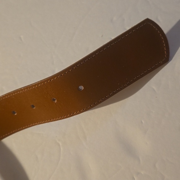 Vintage Leana Shop Mens TAN Leather Belt unique Gold Buckle New  Sz.2X - Picture 9 of 10